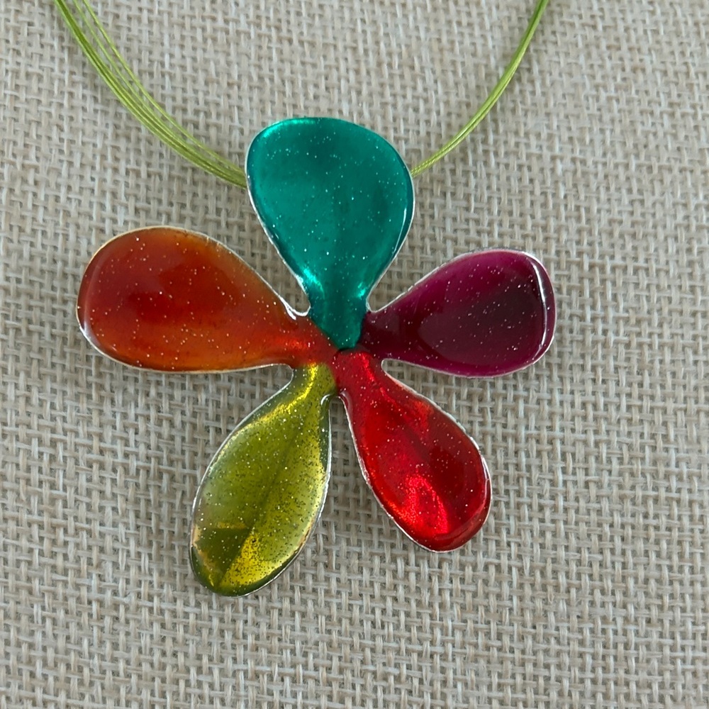 Vibrant Floral Glass Pendant Necklace